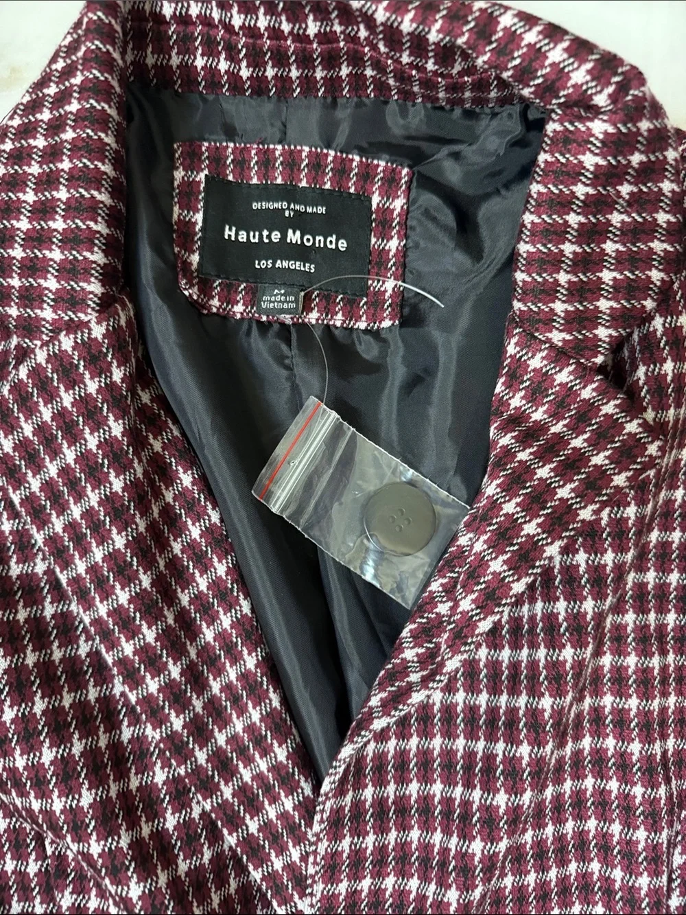 NWT Burgundy Plaid Belted Blazer size M